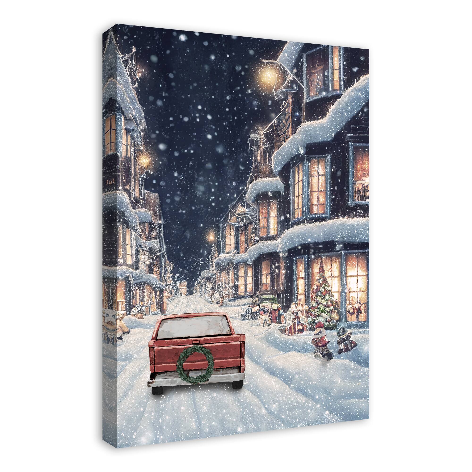 Snowy Christmas Village Canvas Wall Art